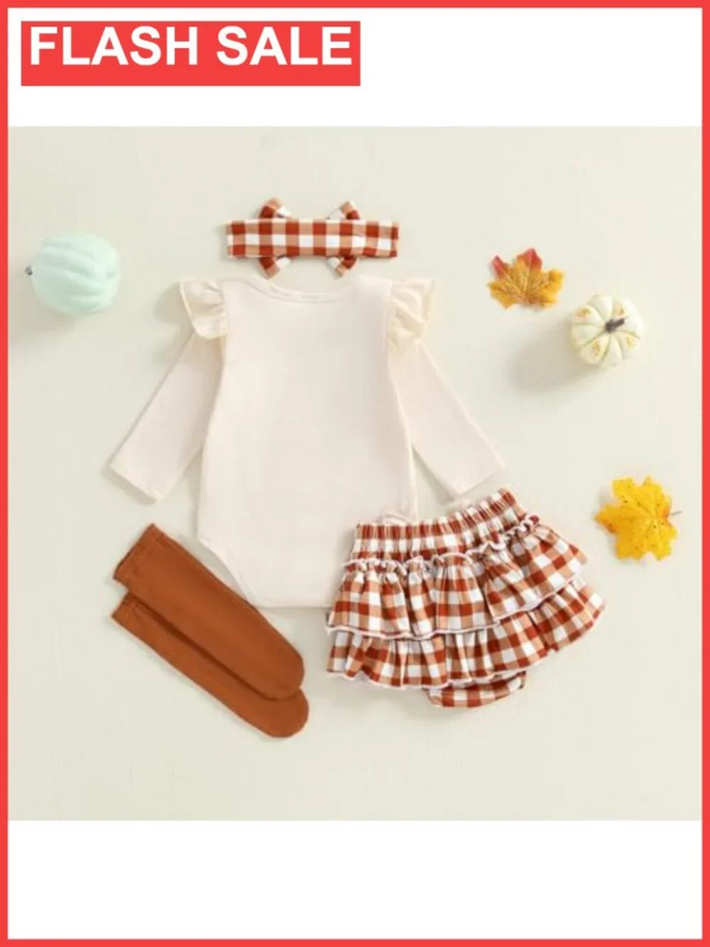 Baby Girl Thanksgiving Outfit Ruffle Romper Shorts Headband Socks Set